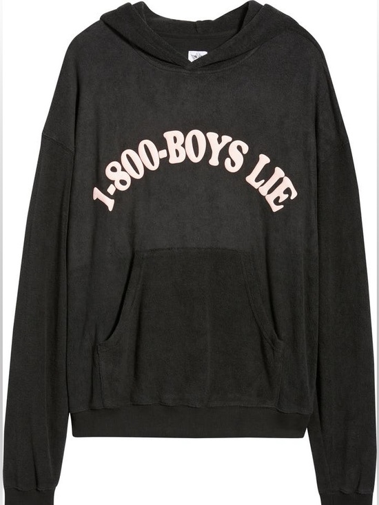Boys Lie Tops - Black Hooded Sweatshirt with Pink '1-800-BOYS LIE' Graphic
